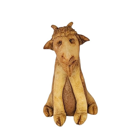 Vintage Whimsical Handmade Clay Goat Figurine Sitting - Picture 1 of 8